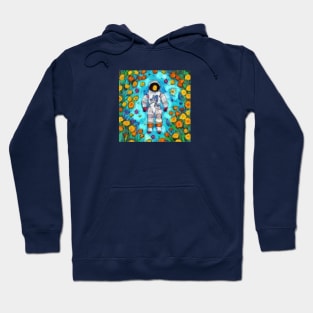 Cosmonaut in the river and yellow flowers Hoodie